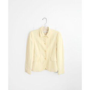 Vtg 90s Miu Miu Pale Light Yellow Cream Ecru Linen Rayon Slim Blazer IT 38 0 2